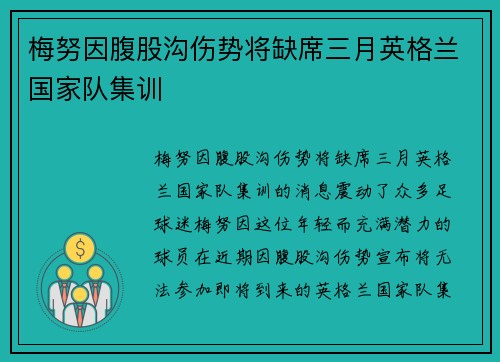 梅努因腹股沟伤势将缺席三月英格兰国家队集训 梅努因腹股沟伤势将缺席三月英格兰国家队集训